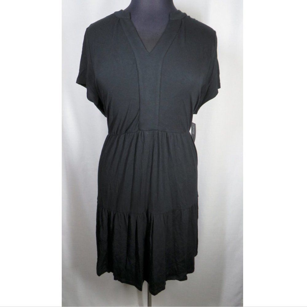 Ronni Nicole Black Soft Stretchy V Neck Midi Dress Plus Size 3X